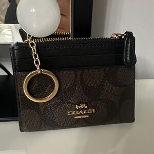 Coach Signature Black and Brown Key Card Holder